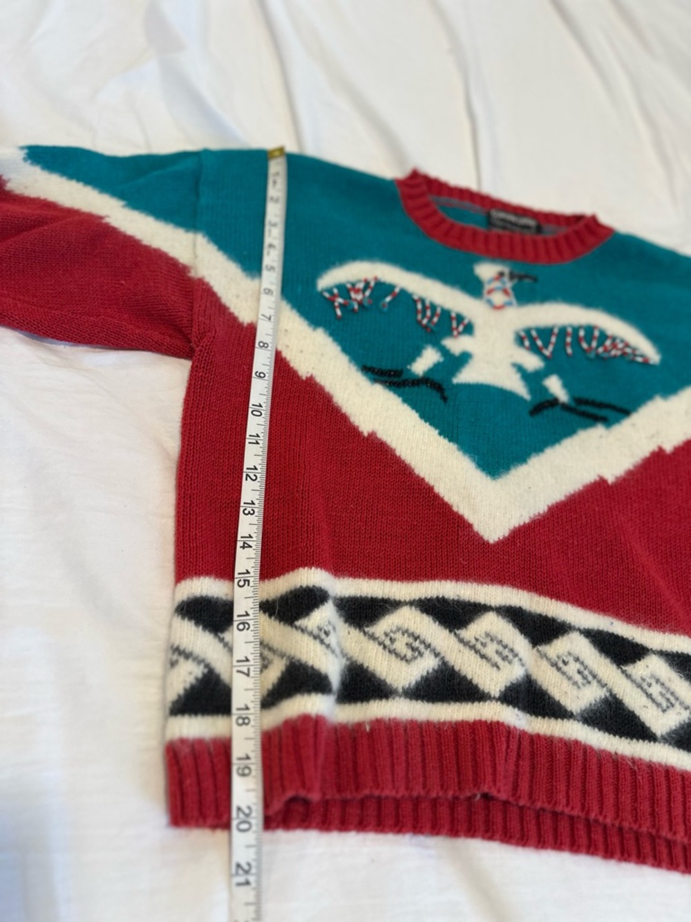 VTG Carole Little Wool/rabbit Blend. Thunderbird Aztec beaded Colorful Sweater. - Picture 4 of 12